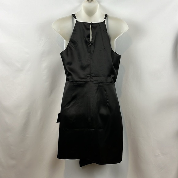 Lulu's What a Stunner Black Satin Asymmetrical A-Line Mini Dress Size M - Picture 11 of 13